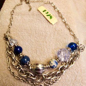1928 Silver Necklace with Silver and Navy Beads